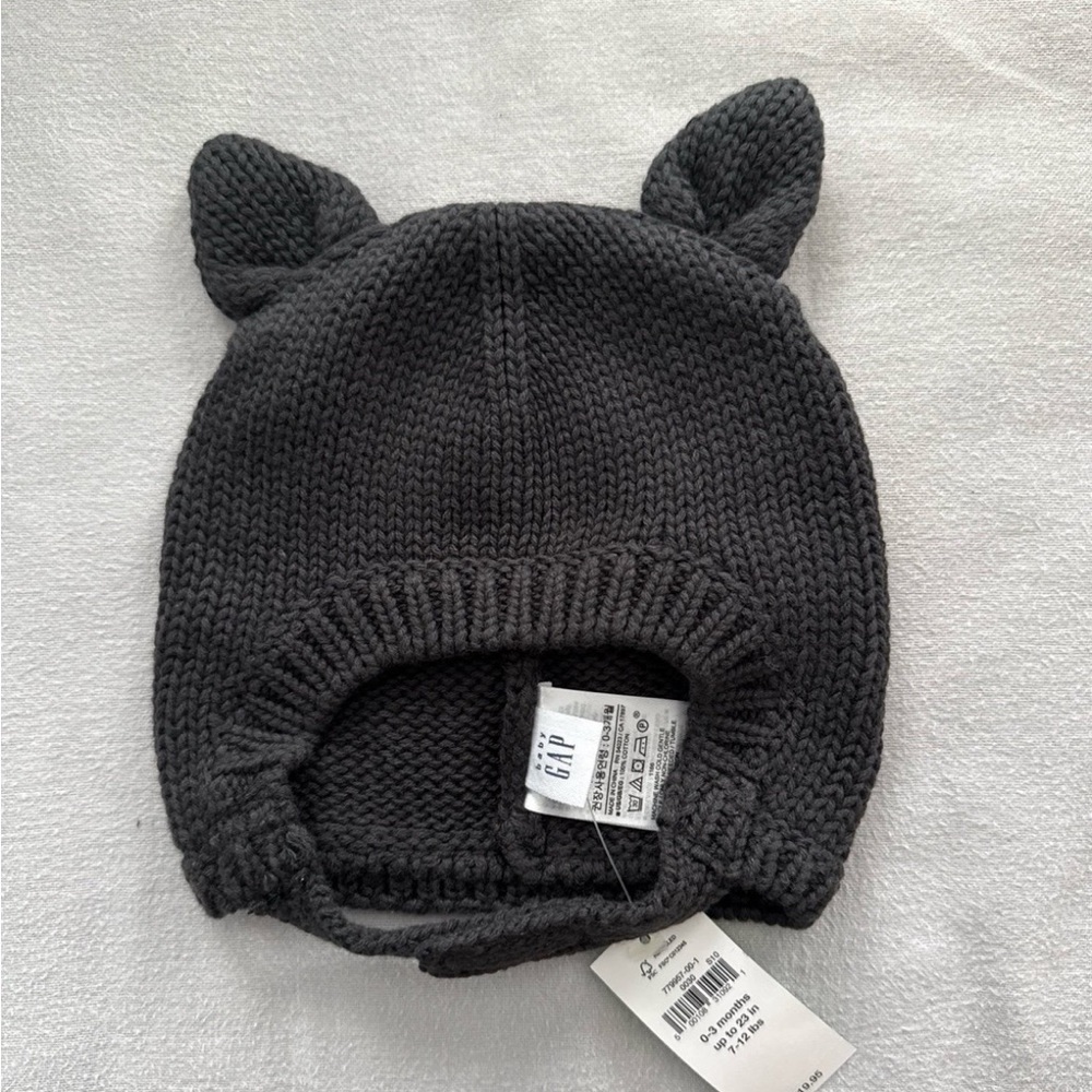 NWT Baby GAP Black Knit Cat-Ear Beanie 0-3 months